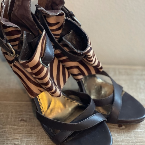 Brown Zebra Print Strap Heels - Picture 3 of 8